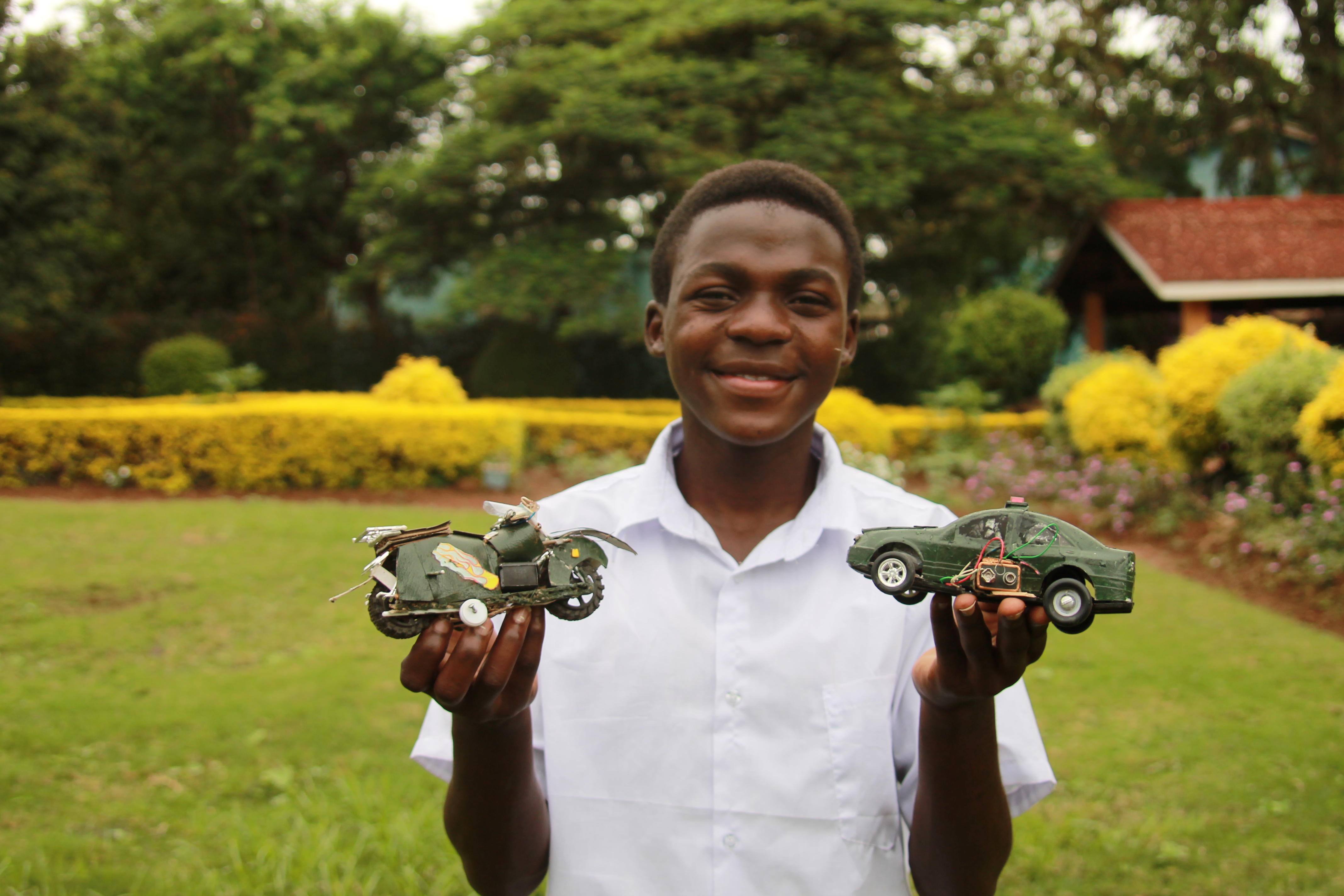 Antoni surprised his instructors when he transformed a simple plastic car and motorcycle into solar powered motorized vehicles with working headlights! (1)