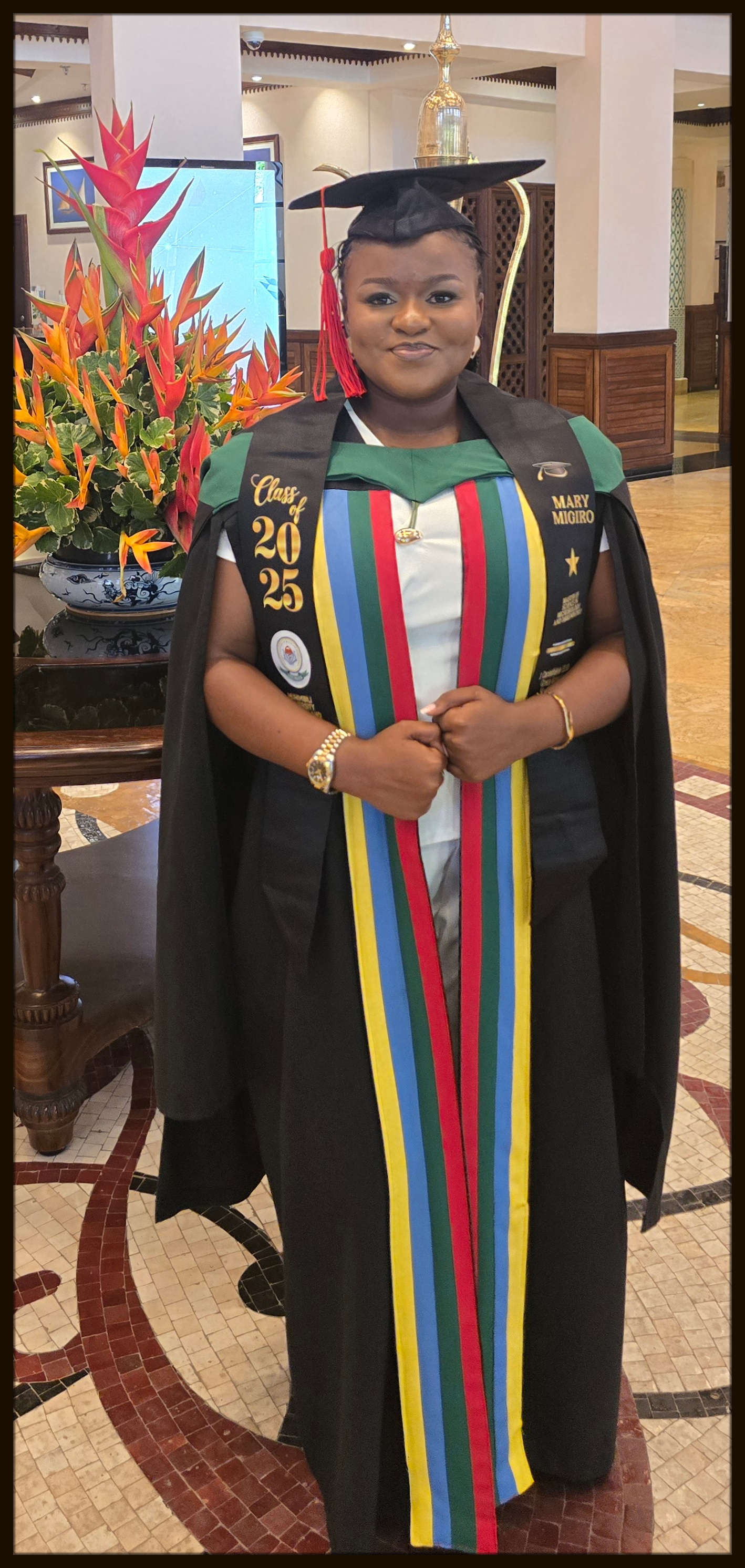 Mary on graduation day in Dar es Salaam, Tanzania